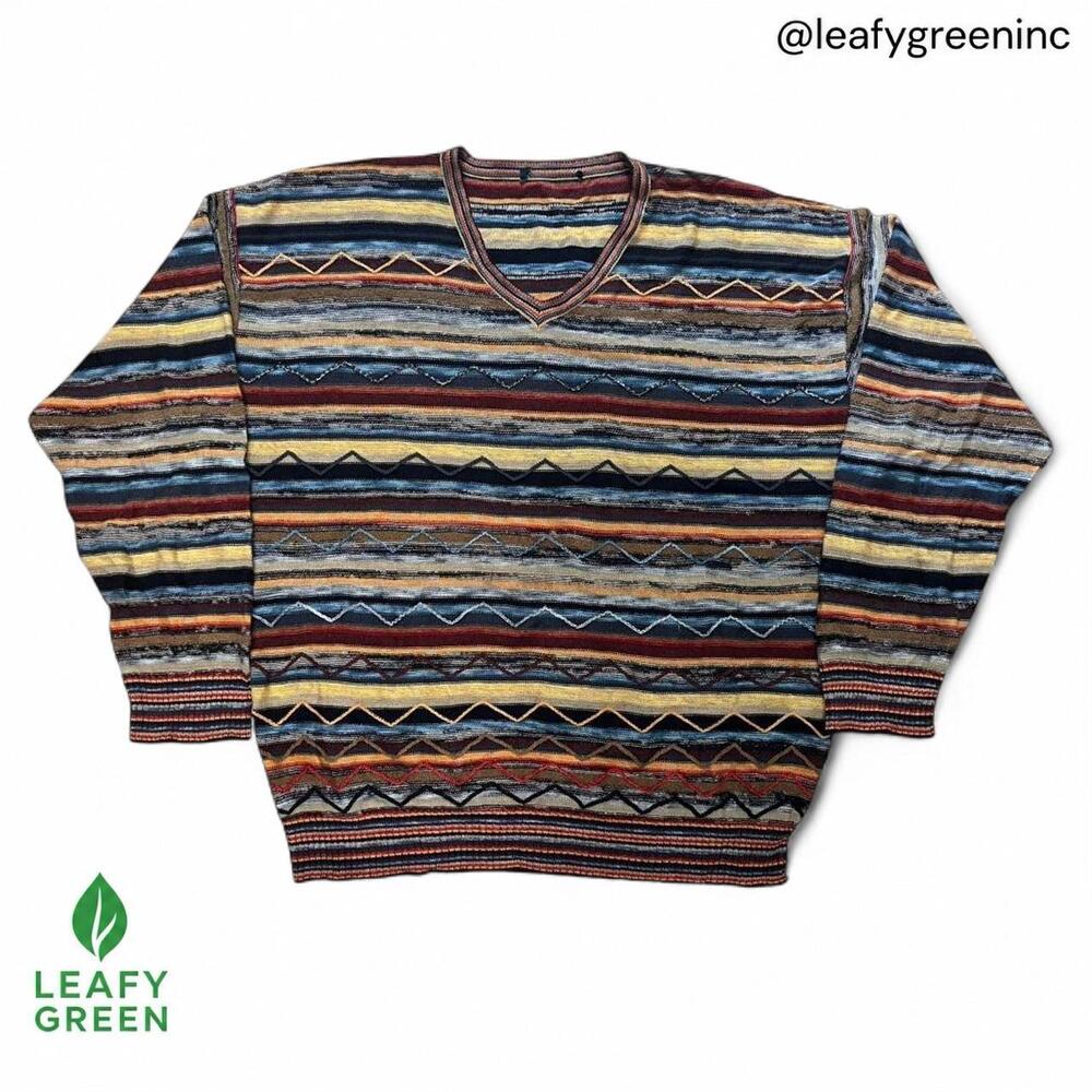 Coogi Original Style Knit Sweater Multicolor Chunky Cable Knit Size XL Boxy